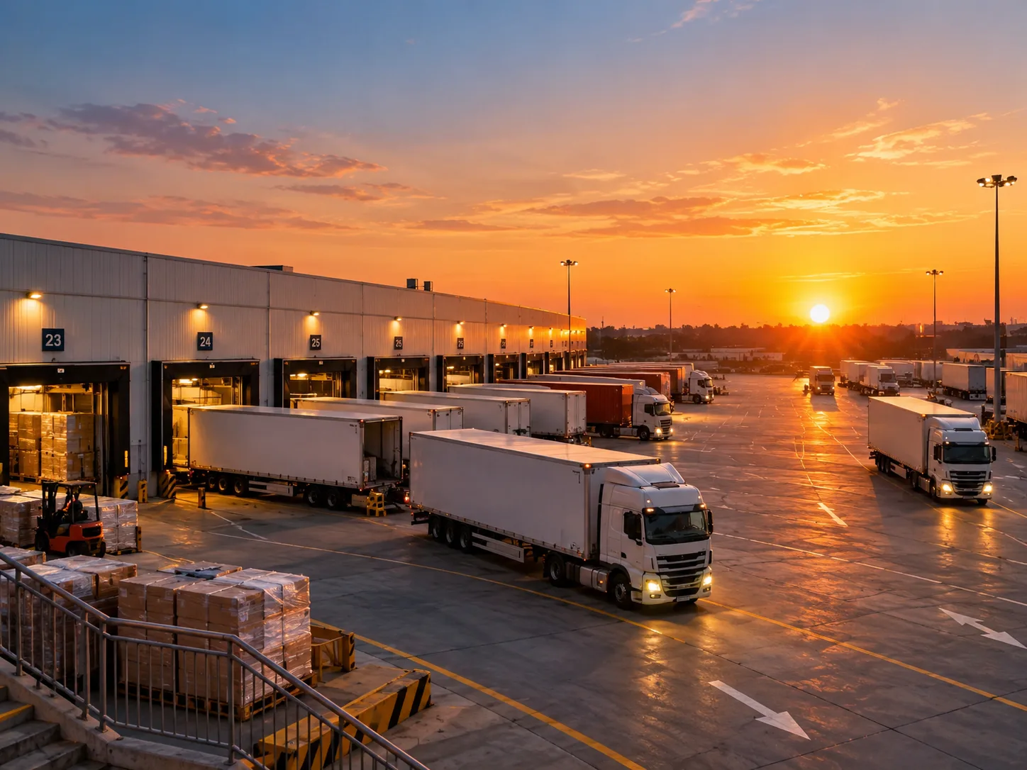 Interstate logistics truck transporting commercial freight on highway corridor